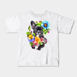 Cute Flowery Puppy Kids T-Shirt